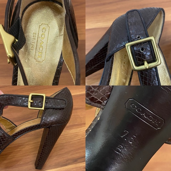 COACH “Ivanah” Python Leather Chestnut Brown High Heels Sandals Size 7.5B - Picture 15 of 16